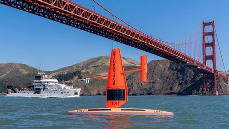 Saildrones work with ships during NOAA fisheries surveys